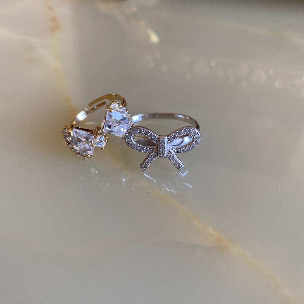 Gold and Silver Diamond Bow Rings